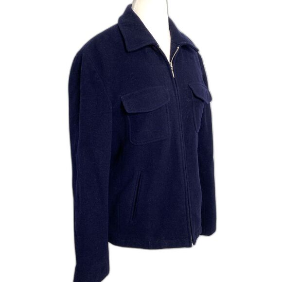 VTG J Crew Wool Blend Bomber Jacket Navy Blue Zip Front Long Sleeve Officecore M - Picture 9 of 10